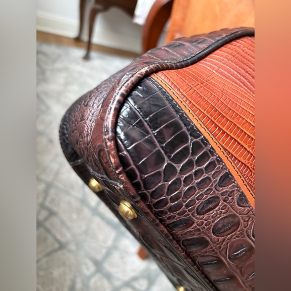 Brahmin Maggie Two Tone Brown Croc-Embossed Leather Hobo With Brass Hardware - Picture 10 of 17